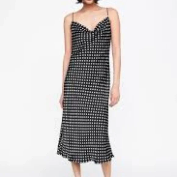 Zara Dresses Zara Black White Polka Dot Midi Slip Dress Sz Xs